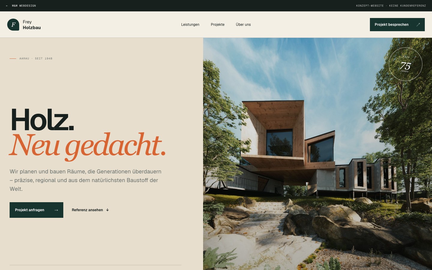 Frey Holzbau, eigenes Website-Konzept